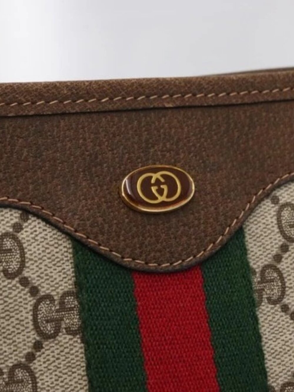 GUCCI GG Supreme Web Sherry Line Tote Bag PVC Beige Gold 010 378 Auth ki6347 - Picture 12 of 16
